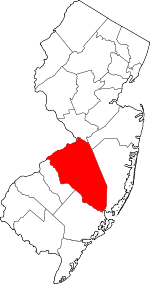 Map displaying pest conrol service area burlington county nj